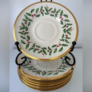 Lenox Holiday Saucers Set of 6 6” Dimension Collection Made in USA Gold Trim